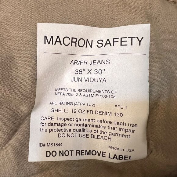 AR/FR Macron Safety 12 Oz Denim Jeans 36 X 30 OSHA COMP Flame Resistant Made USA - Picture 3 of 16